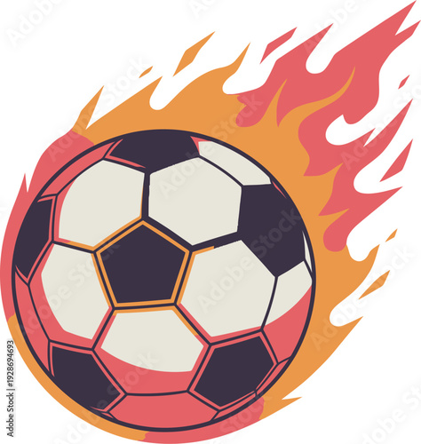 Soccer Ball on Fire Vector Illustration with Flames Dynamic Motion Sports Action