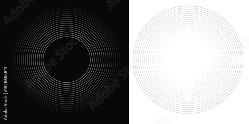 Abstract background with lines in circle. Art design spiral as logo or icon. A black figure on a white background and an equally white figure on the black side.