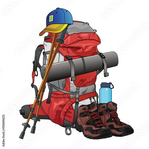 Illustration of hiking and trekking equipment