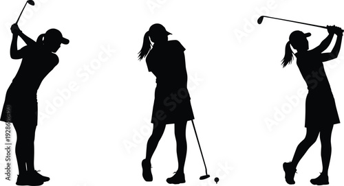 Athletes silhouettes vector illustration set of men and women doing golf, football, running, jogging, competition, and fitness exercises, representing active healthy 