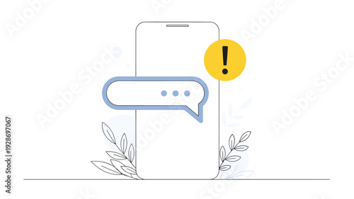 Smartphone displaying an alert message notification with a yellow exclamation mark warning symbol for mobile security and digital updates.