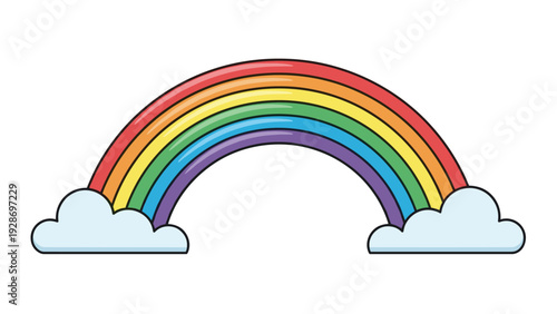 Colorful rainbow illustration with soft blue clouds at both ends, representing diversity, hope, or a simple weather phenomenon in a clean style.