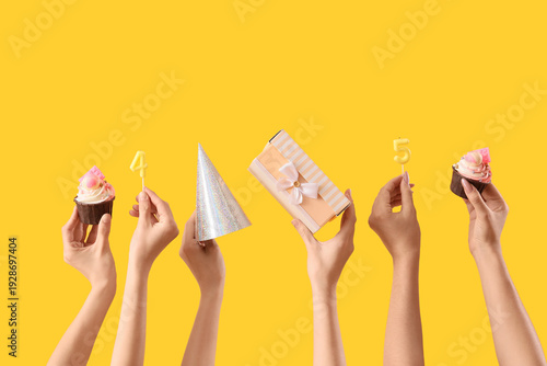 Many female hands with birt...