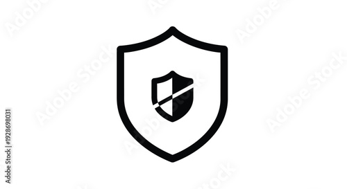 Simple black and white icon featuring a large shield protecting a smaller, divided shield symbol