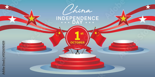 China Independence Day, podium banner templates, flag backgrounds for graphic design and congratulations needs.
