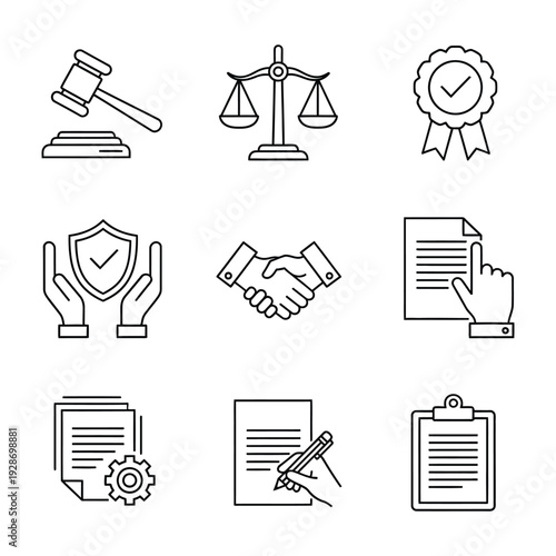 Set of 9 law and agreement icons vector