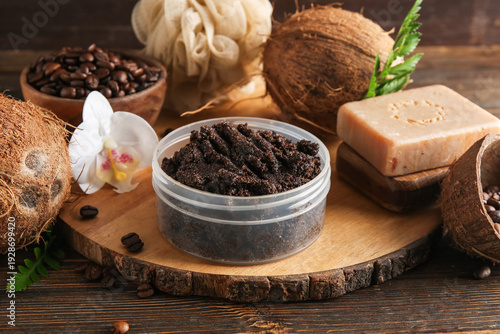 Jar with coffee body scrub,...