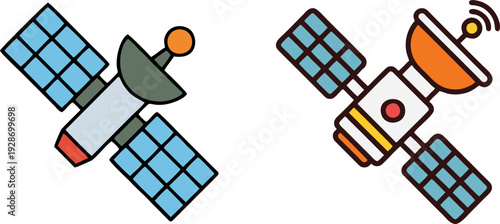 Space Satellite Technology Flat Line Icons