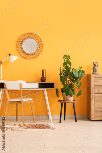 Workplace with lamp and mir...