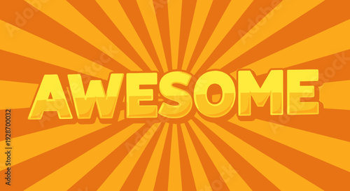 Awesome Word Text Effect with Yellow and Orange Sunburst Background