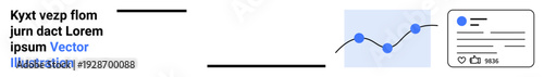 Data management, analytics, marketing strategies, digital trends, content engagement, user insights. Line graph alongside a social media engagement card. Data management and analytics concept