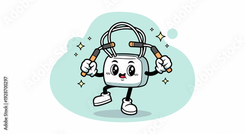 Cheerful Laptop Character Wearing Headphones and Dancing.