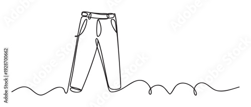 Modern continuous line drawing of casual pants ideal for fashion and clothing related projects or minimalist style publications and apparel brand advertising