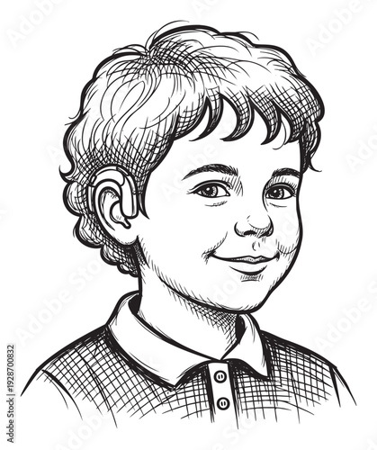 Close up portrait sketch of a happy smiling young boy with curly hair suitable for childrens book covers educational materials and parenting blogs