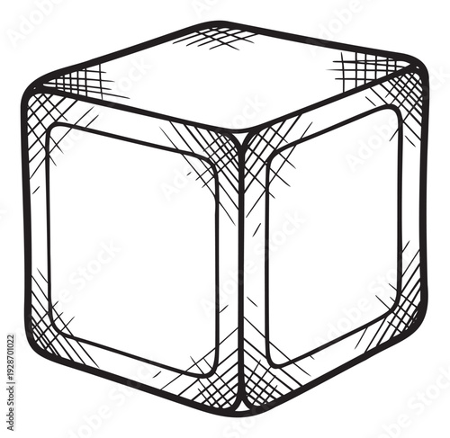 This handdrawn sketchy geometric cube offers a versatile visual element, perfect for use in educational materials, game interfaces, or minimalist graphic projects requiring a simple