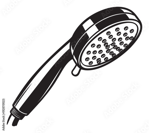 Handheld shower head appliance graphic suitable for bathroom remodeling guides and home improvement advertisements illustrating essential water fixtures for daily hygiene.