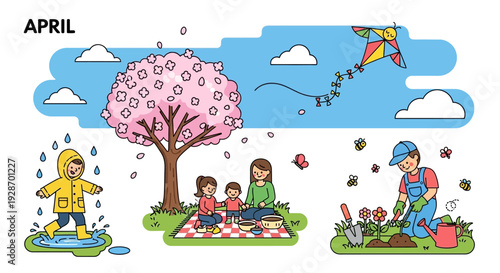 Family Enjoying Spring Day Activities Together.