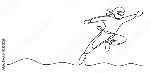 Dynamic continuous line drawing of a ninja in action, perfect for martial arts schools, gaming event promotions, or sports brand advertisements.