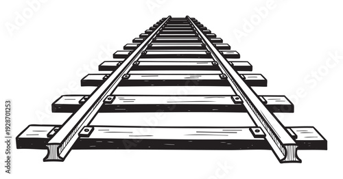 Hand drawn black and white railway lines converging in the distance, evoking themes of travel, journey, and progress for various creative and business presentations.