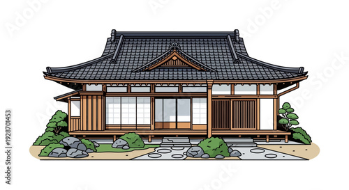Traditional Japanese House Exterior Illustration 1.