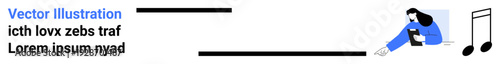 Digital media, music streaming, audio apps, user interaction, online playlists, technology innovation. A person interacting with a mobile device and musical notes. Digital media and music streaming