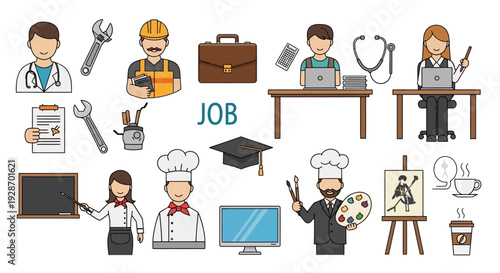 Various Professions and Occupations Illustrated.