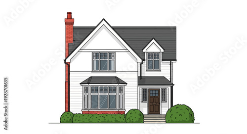 White Two Story House with Chimney.