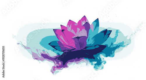 Vibrant purple pink blue crystal lotus flower abstract art design element