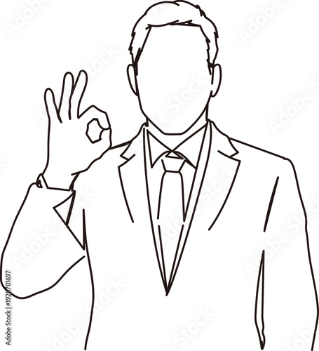 OKサインをするビジネスマンの線画イラスト素材