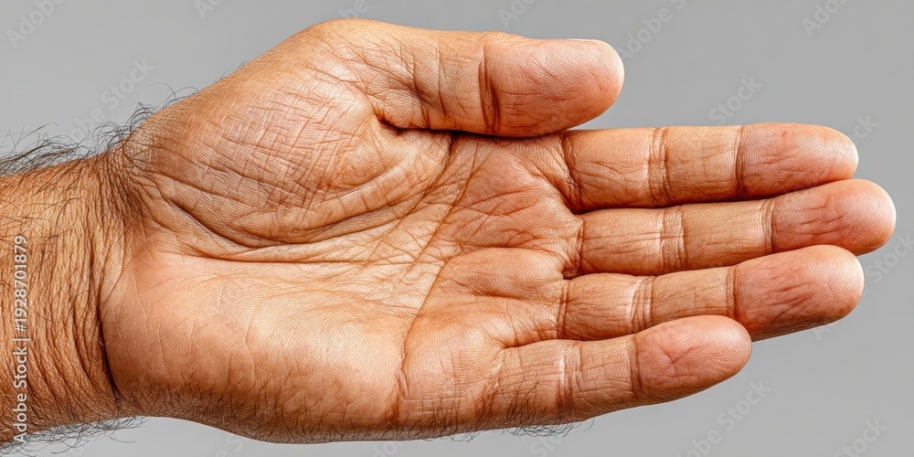 Obraz premium Swollen hand symptoms of de quervain's disease in clinical setting medical photography close-up view