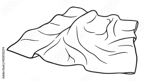 A minimalist line drawing showing a textured crumpled piece of fabric or textile material, ideal for various graphic design projects, educational resources, or conceptual presentations.