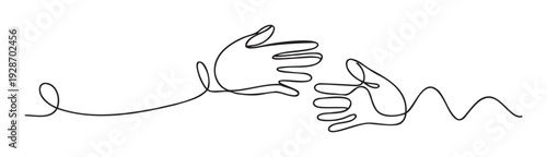 Continuous line drawing depicting two hands reaching for connection and support, ideal for business concepts, social issues, or graphic design projects promoting unity and help