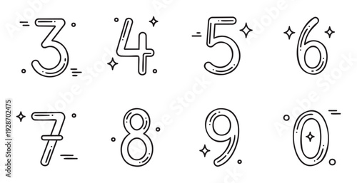 Stylized outline numbers with modern decorative elements ideal for graphic resources, educational materials, and engaging digital media applications