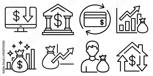 Set of 8 finance icons vector