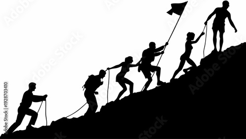 Teamwork and support on a challenging mountain climb to success