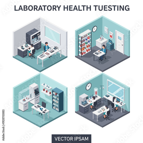 Isometric Laboratory Health Testing Vector Illustrations.