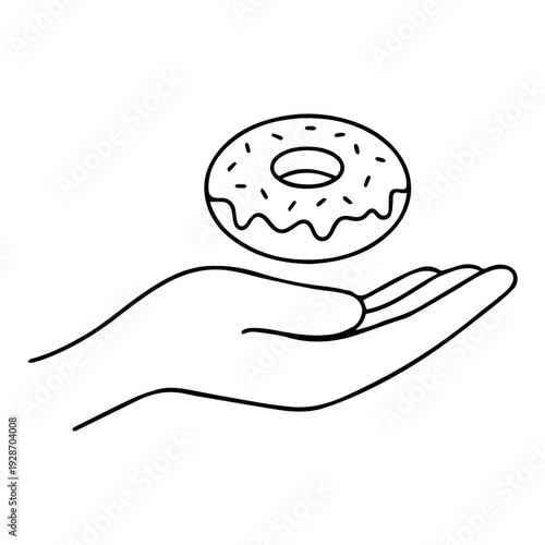 hand holds a donut line icon vector
Vector line icon on a white background