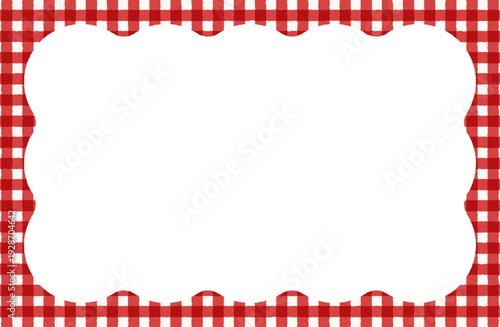 赤のギンガムチェック手書き風フレーム背景