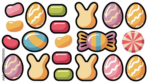 A collection of colorful Easter treats and candies, perfect for the holiday season.