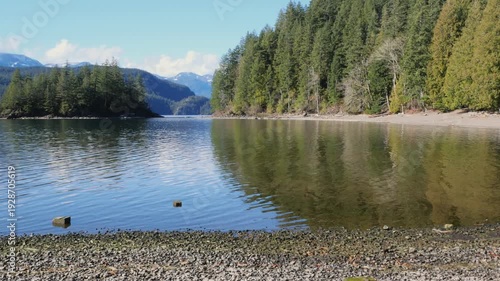 Green Point Day Use Area at the Sasquatch Provincial Park near Harrison Hot Springs during a winter season in the Fraser Valley of British Columbia, Canada (tilt up)