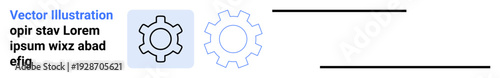 Two gear icons, one filled and one outlined. Ideal for technology, process, engineering, mechanics, automation, innovation, configuration and simple landing page