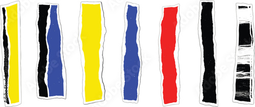 Abstract wavy stripes in yellow, blue, red, and black on a graphic illustration