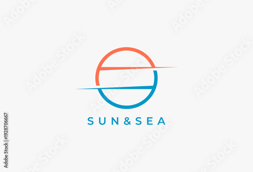 Simple Circular Sun and Sea Wave Flat Logo Design Template Element.