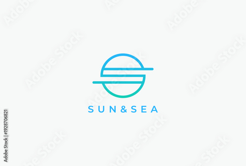 Simple Circular Sun and Sea Wave Flat Logo Design Template Element.