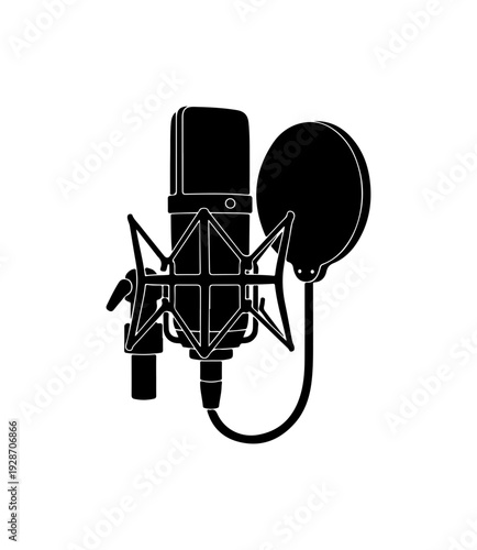 Professional Black Microphone with Pop Filter Vector Illustration