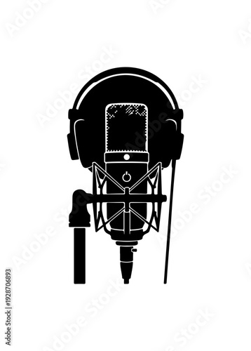 Professional Studio Microphone with Headphones Vector Illustration