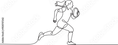 one continuous drawn line of a girl playing rugby drawn from a hand picture silhouette. one line art icon drawing vector