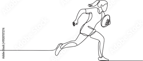 one continuous drawn line of a girl playing rugby drawn from a hand picture silhouette. one line art icon drawing vector