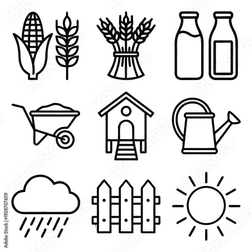 Set of 9 farm icons vector