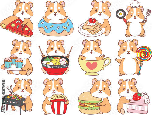 Cute set of hamster sticker with activity. Hamster 